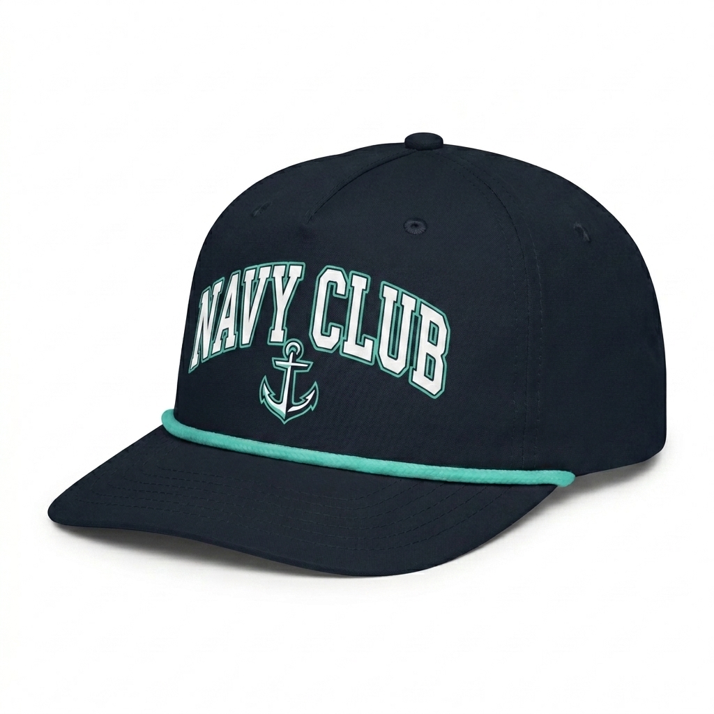 Custom Golf Rope Cap design direction 2: Retro Collegiate Emblem featuring the NAVY CLUB wordmark