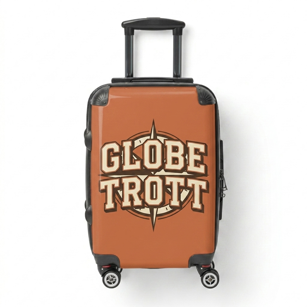 Custom Hard Shell Suitcase design direction 2: Retro Travel Club featuring the GLOBE TROTT wordmark