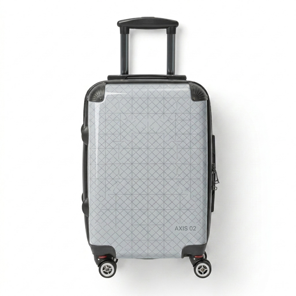 Custom Hard Shell Suitcase design direction 3: Geometric Grid featuring the AXIS 02 wordmark