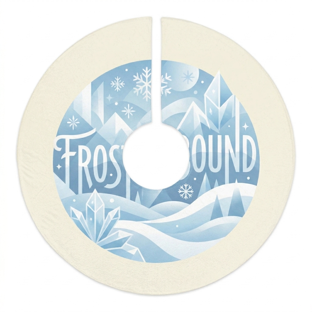 Custom Custom Holiday Tree Skirt design direction 2: Bold Graphic Illustration featuring the FROSTBOUND wordmark