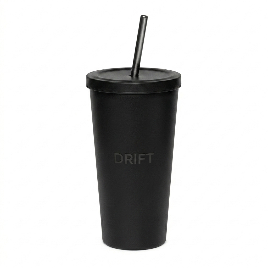Custom Insulated Tumbler with Straw design direction 1: Tonal Minimalist Wordmark featuring the DRIFT wordmark