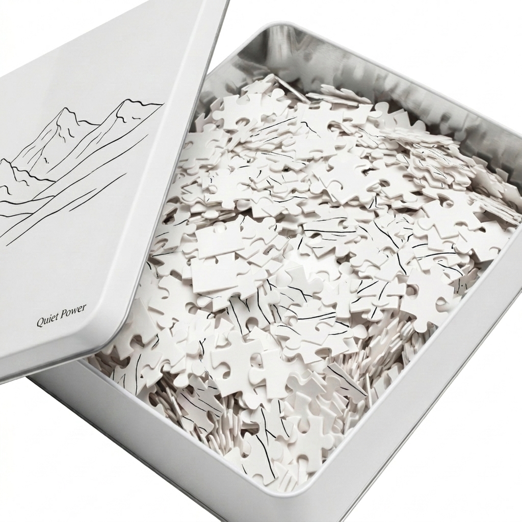 Custom Custom Jigsaw Puzzle design direction 2: Minimalist Landscape Wordmark featuring the Quiet Power wordmark