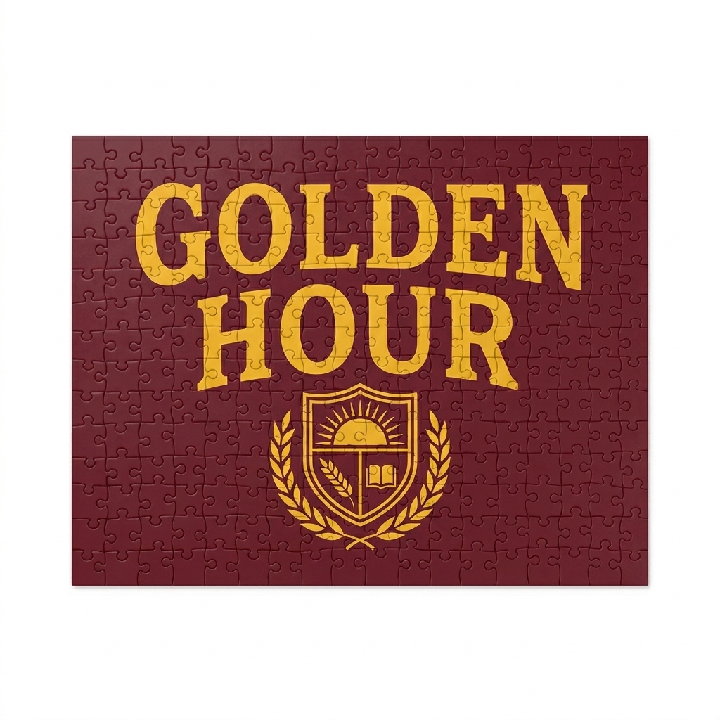 Custom Custom Jigsaw Puzzle design direction 3: Varsity Crest Puzzle featuring the GOLDEN HOUR wordmark