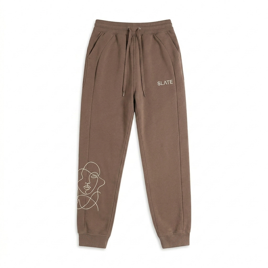 Custom Custom Jogger Pants design direction 3: Abstract Line Art featuring the SLATE wordmark
