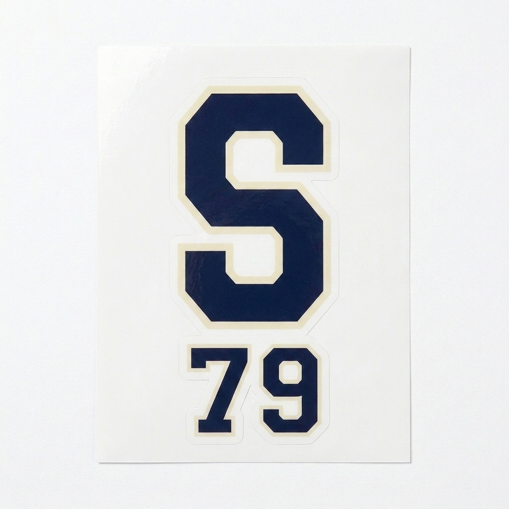 Custom Custom Kiss-Cut Sticker Sheet design direction 2: Retro Collegiate Emblem featuring the STUDIO 79 wordmark