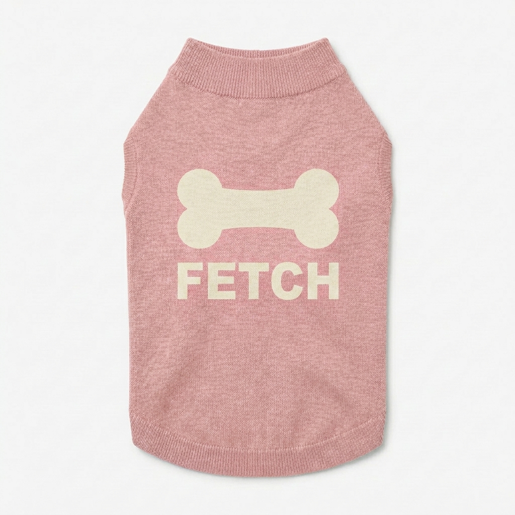 Custom Knitted Pet Sweater design direction 2: Bold Animal Graphic featuring the FETCH wordmark