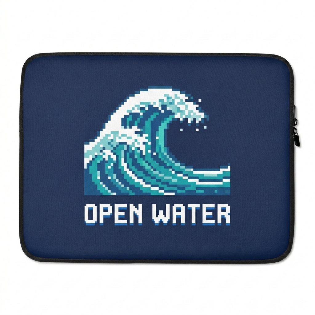 Custom Custom Laptop Sleeve design direction 3: Retro Tech Illustration featuring the OPEN WATER wordmark