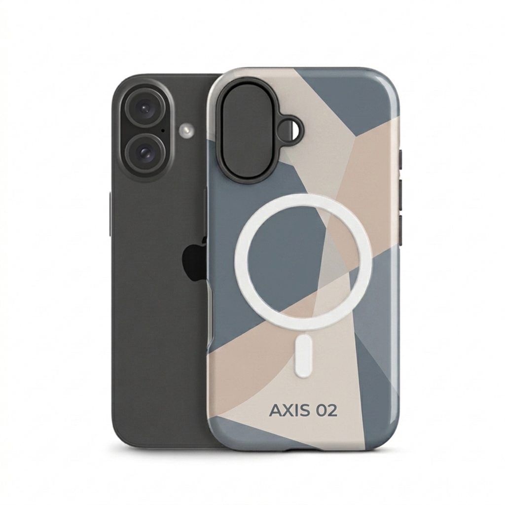 Custom MagSafe Compatible Tough Phone Case design direction 1: Abstract Geometric Pattern featuring the AXIS 02 wordmark
