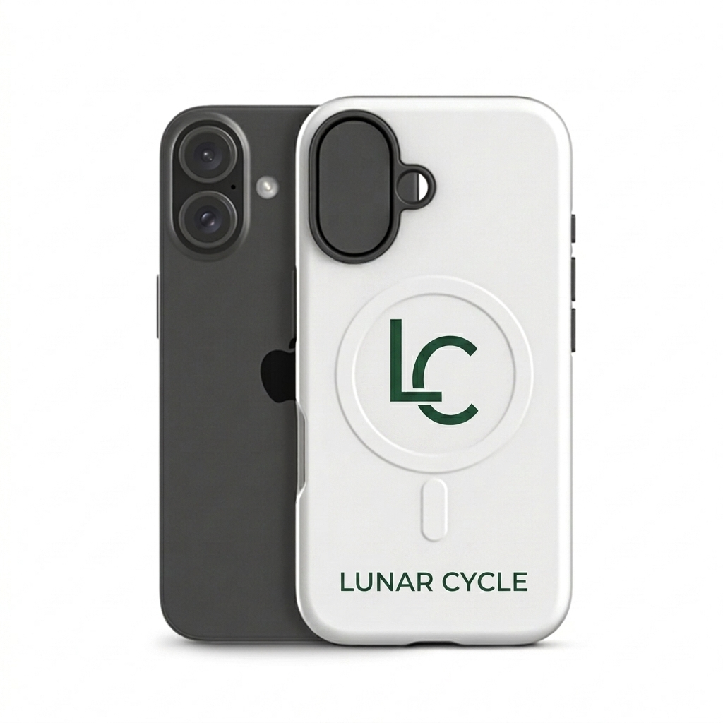 Custom MagSafe Compatible Tough Phone Case design direction 2: Monogram Emblem featuring the LUNAR CYCLE wordmark