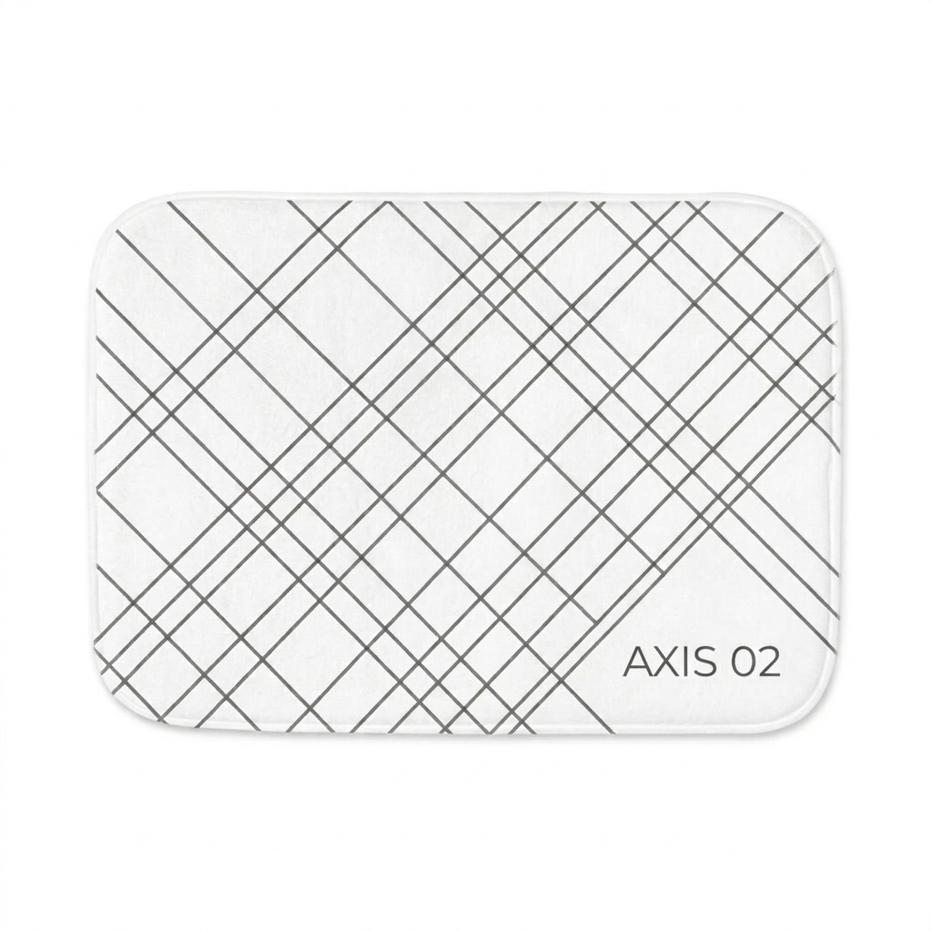 Custom Memory Foam Bath Mat design direction 2: Geometric Grid Pattern featuring the AXIS 02 wordmark