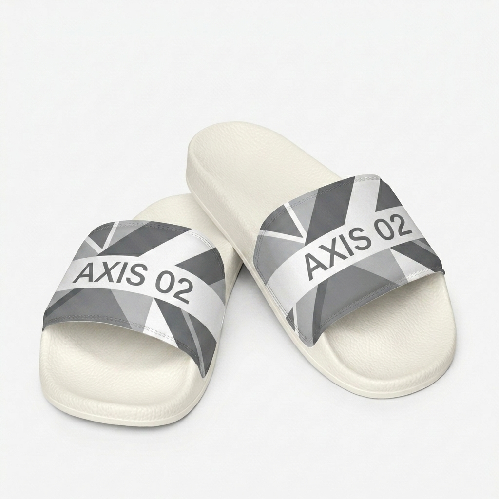 Custom Custom Men's Slides design direction 2: Abstract Geometric Graphic featuring the AXIS 02 wordmark
