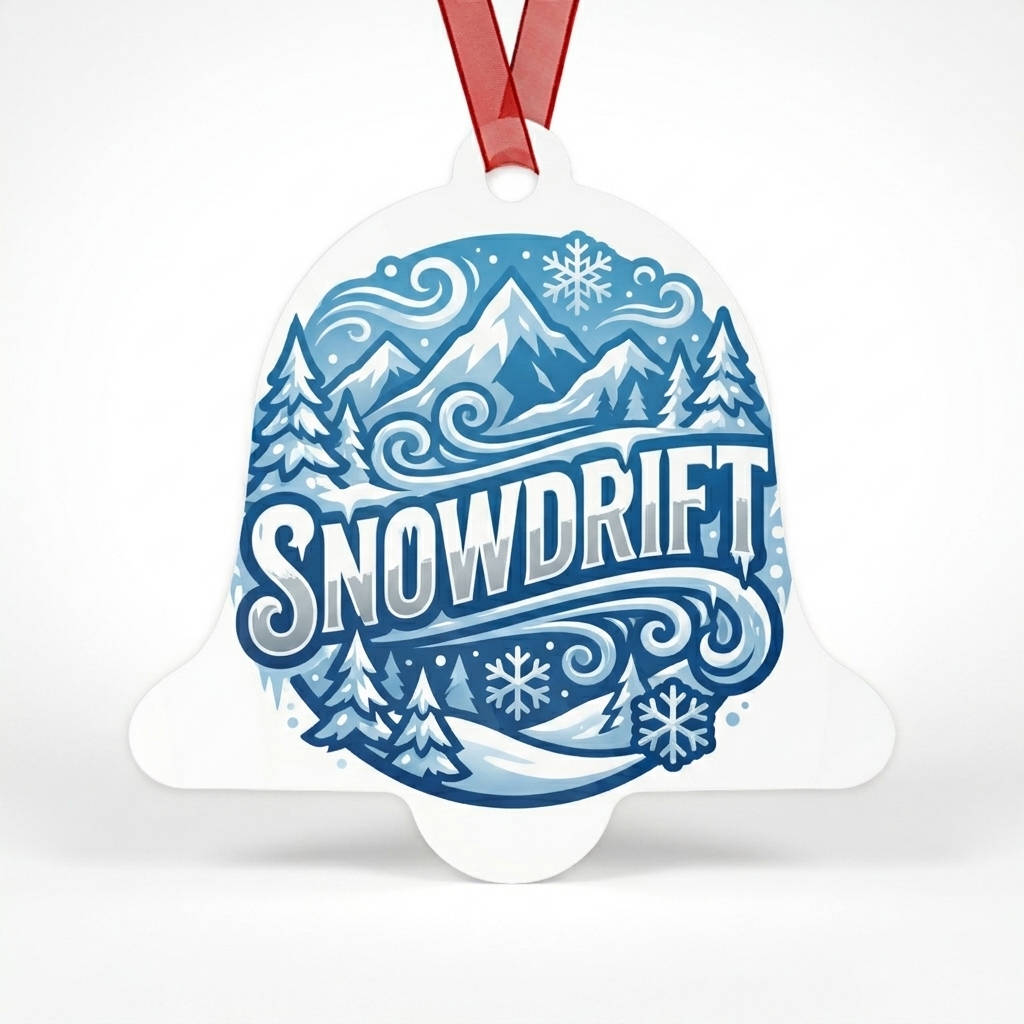 Custom Custom Metal Christmas Ornament design direction 2: Bold Graphic Illustration featuring the SNOWDRIFT wordmark