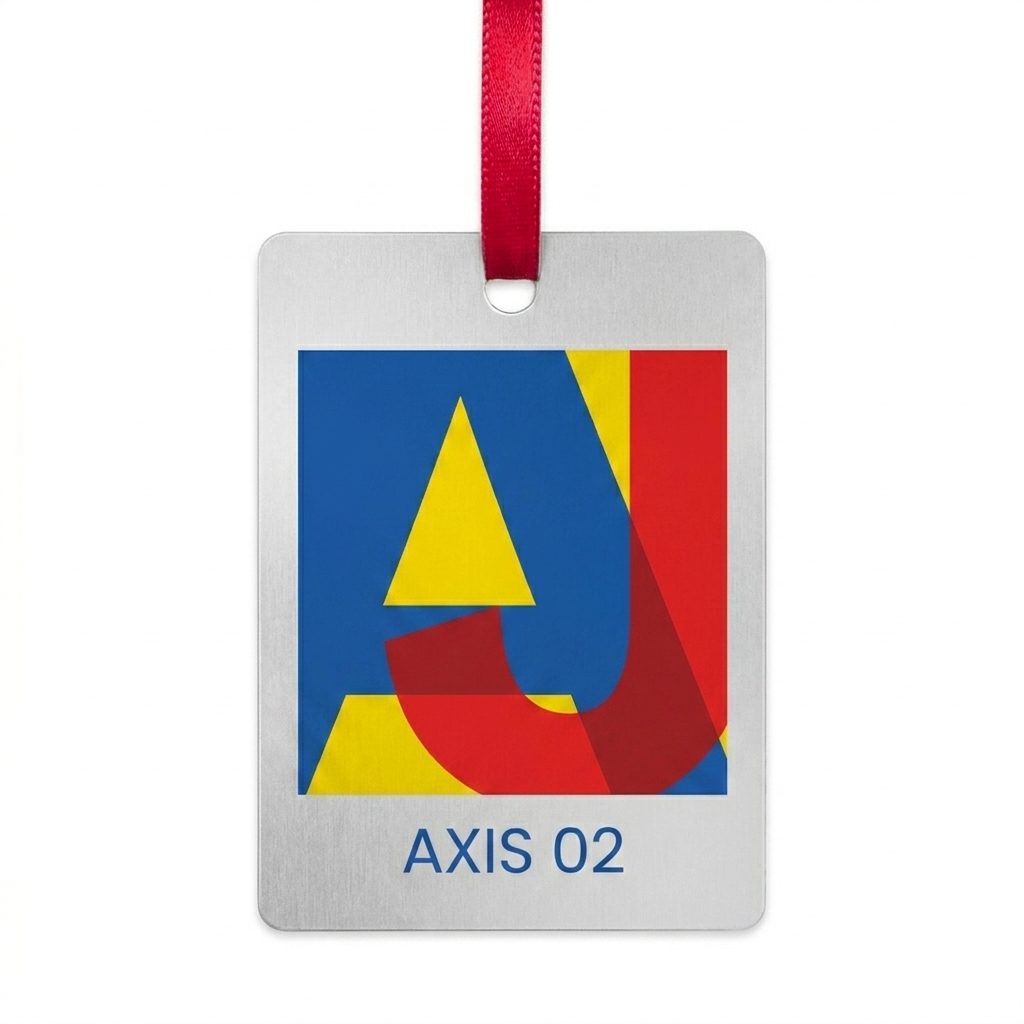 Custom Custom Metal Ornaments design direction 2: Abstract Geometric Graphic featuring the AXIS 02 wordmark