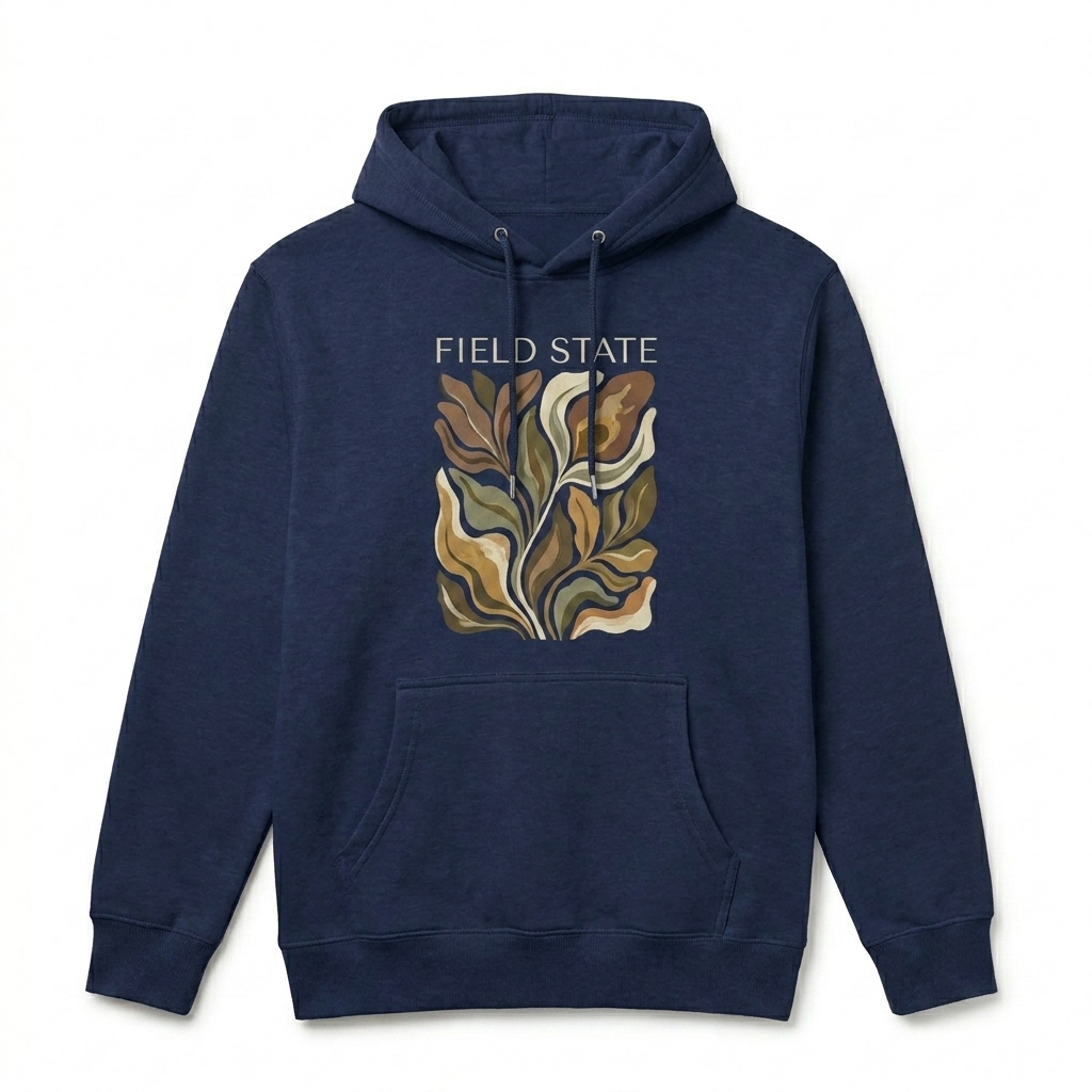 Custom Midweight Pullover Hoodie design direction 2: Bold Graphic Illustration featuring the FIELD STATE wordmark