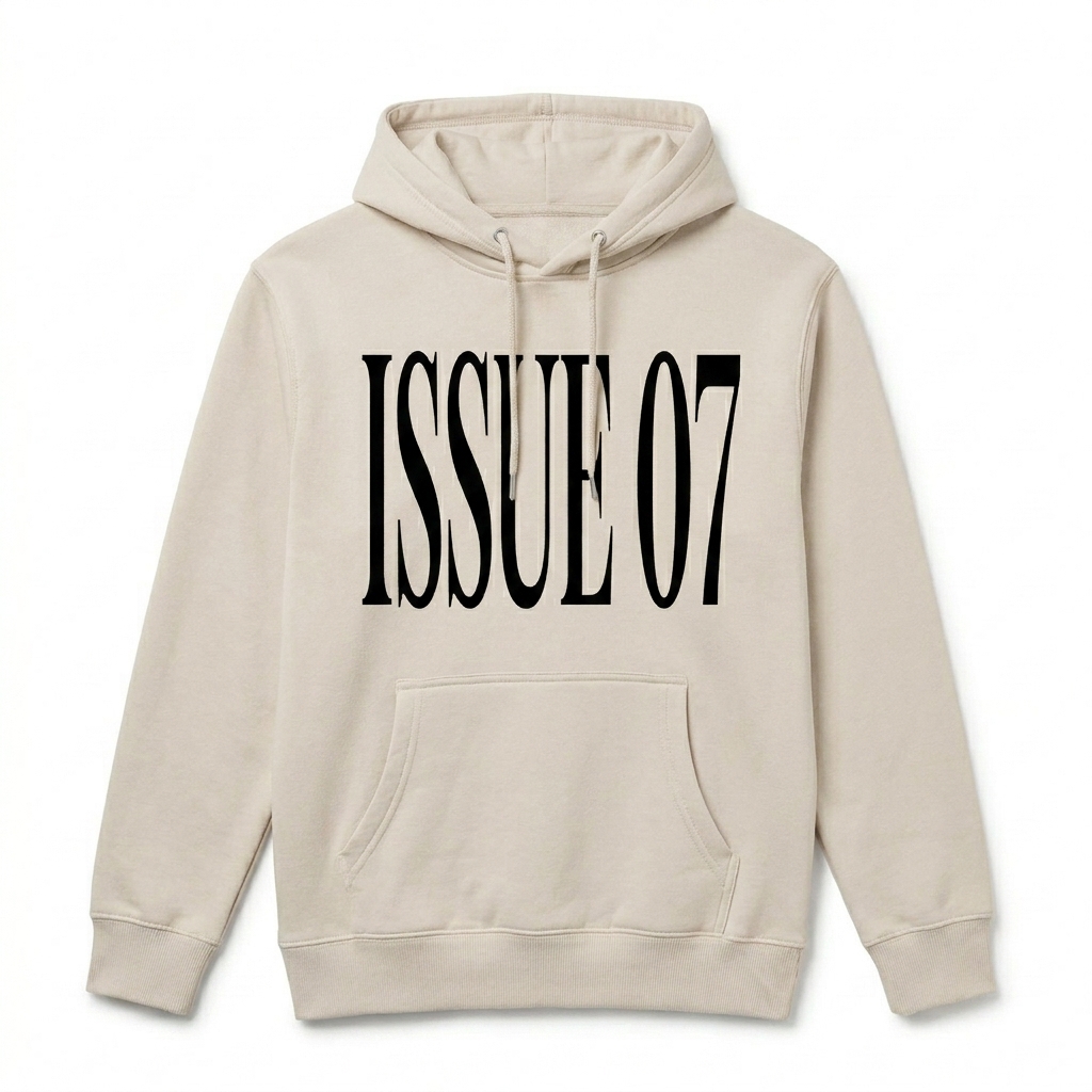 Custom Midweight Pullover Hoodie design direction 3: Typography Experiment featuring the ISSUE 07 wordmark