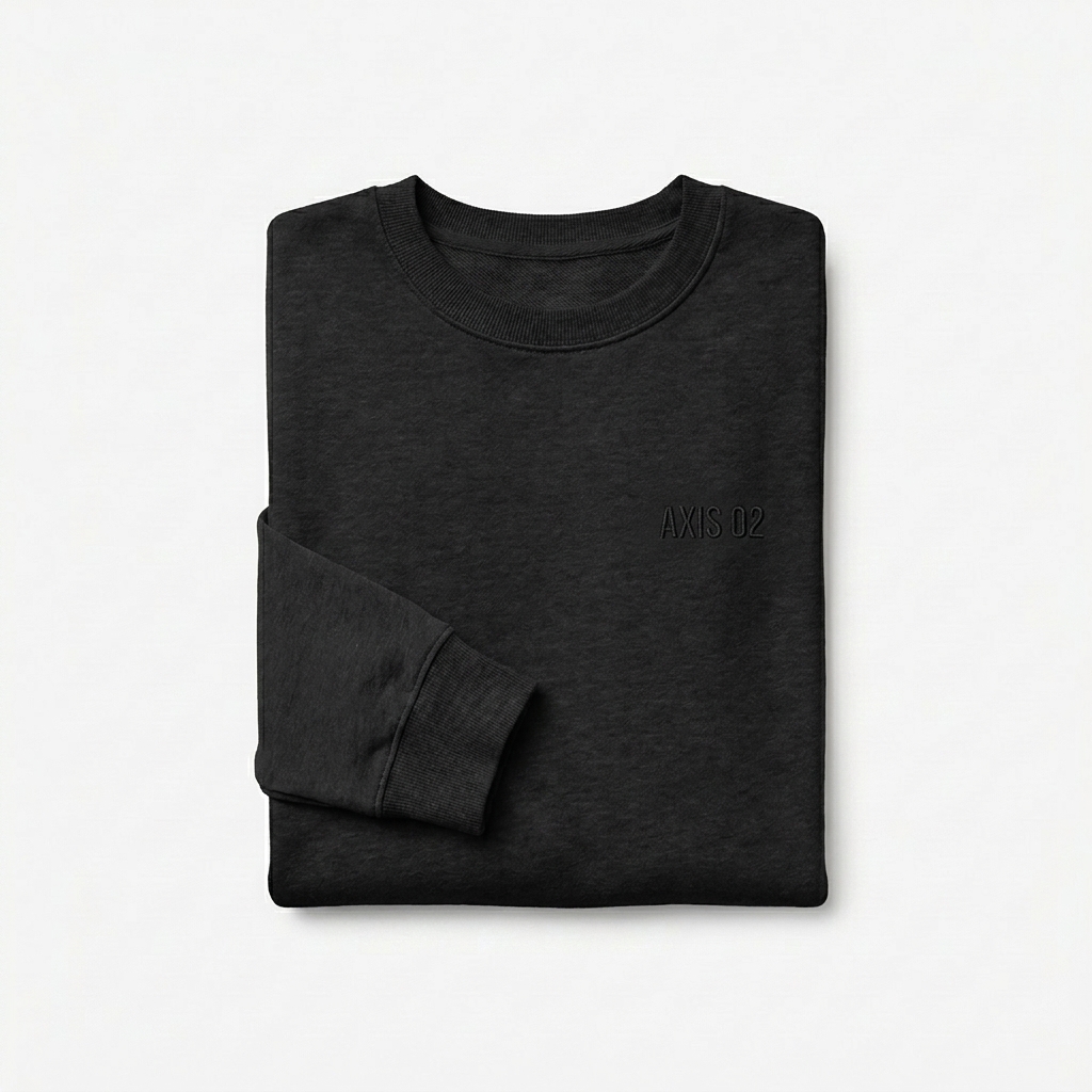 Custom Organic Crewneck Sweatshirt design direction 1: Tonal Minimalist Wordmark featuring the AXIS 02 wordmark