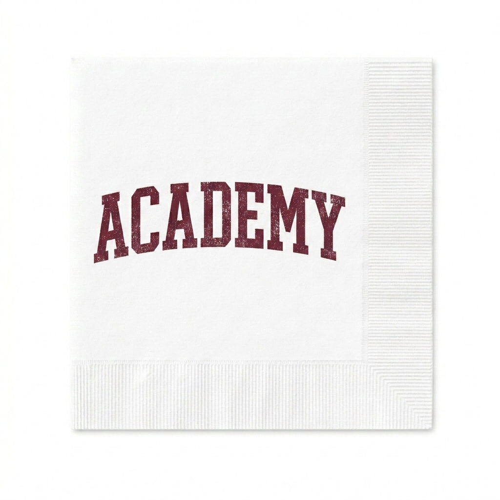 Custom Custom Paper Napkins design direction 3: Retro Collegiate Text featuring the ACADEMY wordmark