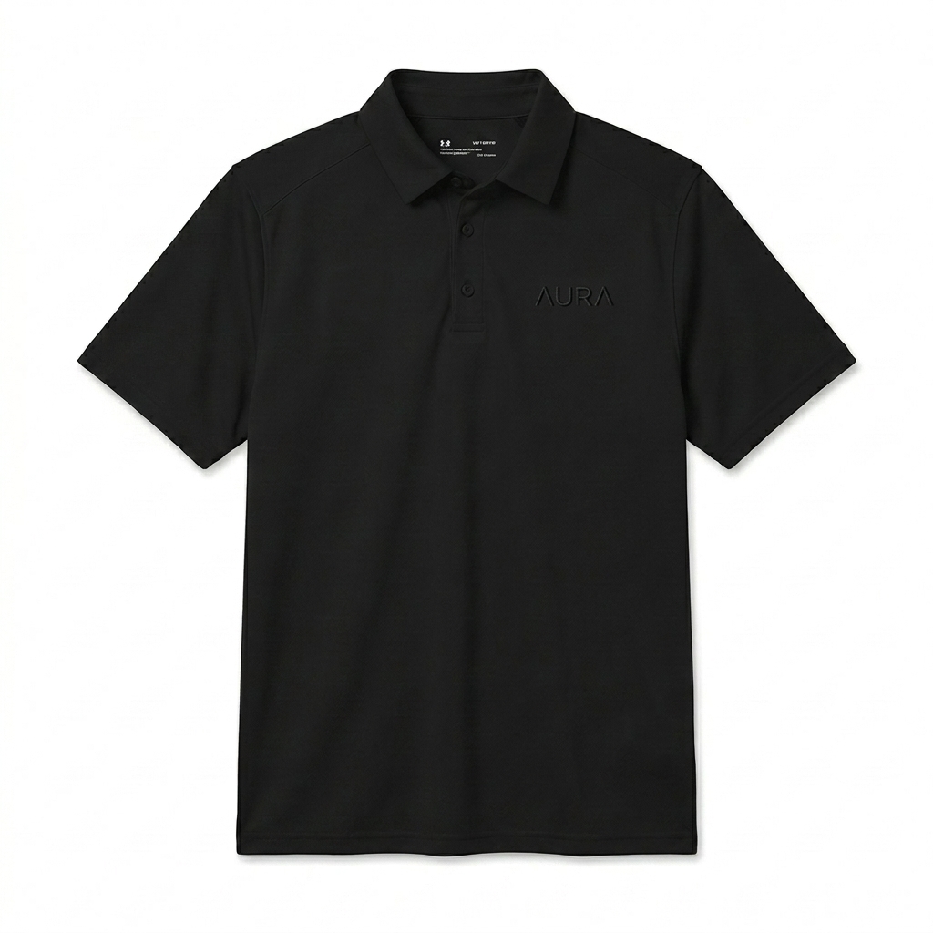 Custom Performance Polo Shirt design direction 1: Tonal Chest Wordmark featuring the AURA wordmark