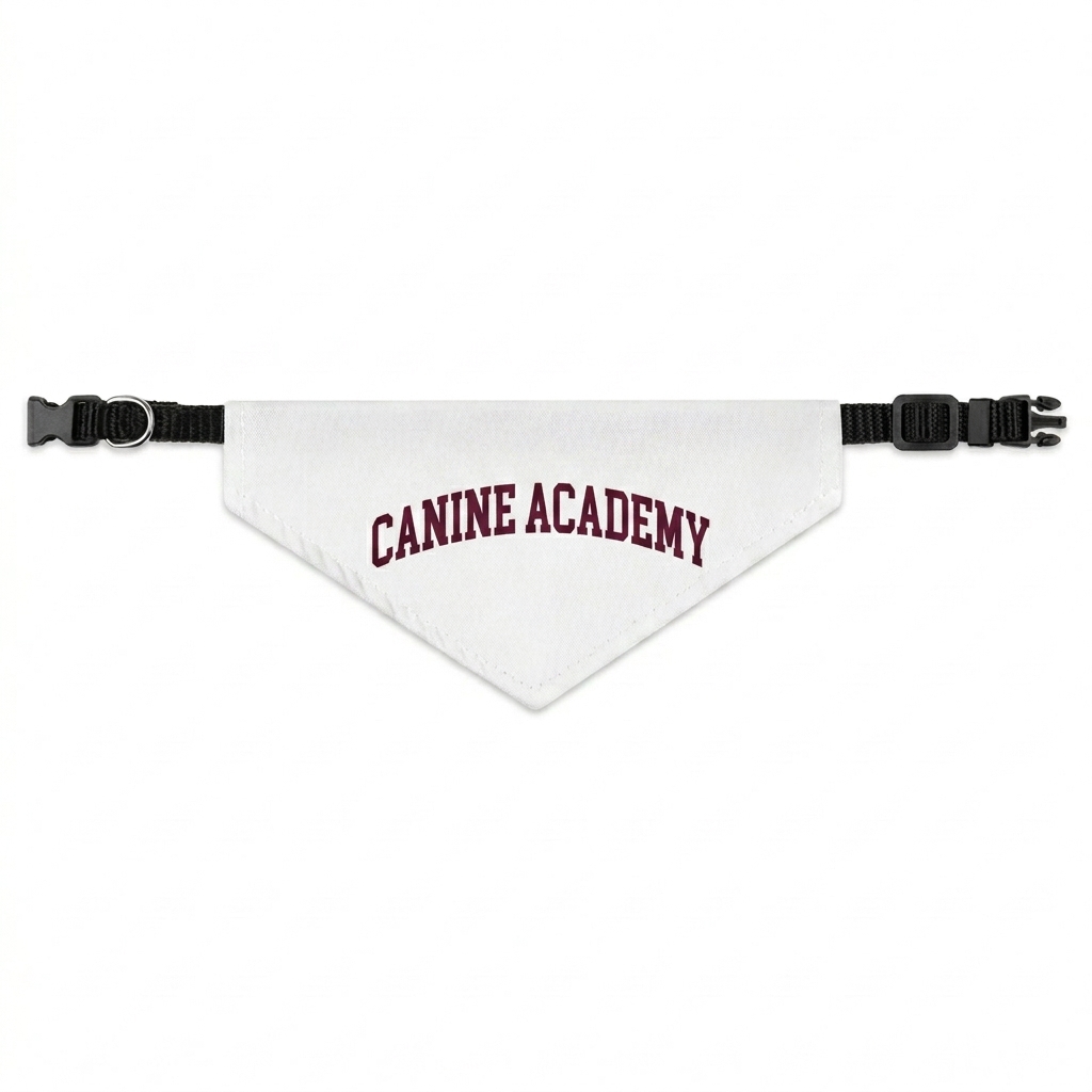 Custom Custom Pet Bandana Collar design direction 3: Vintage Collegiate Charm featuring the CANINE ACADEMY wordmark
