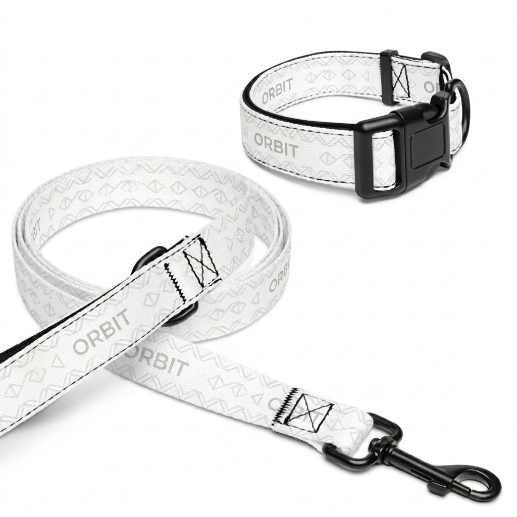 Custom Custom Pet Collar & Leash Set design direction 1: Minimalist Pattern featuring the ORBIT wordmark