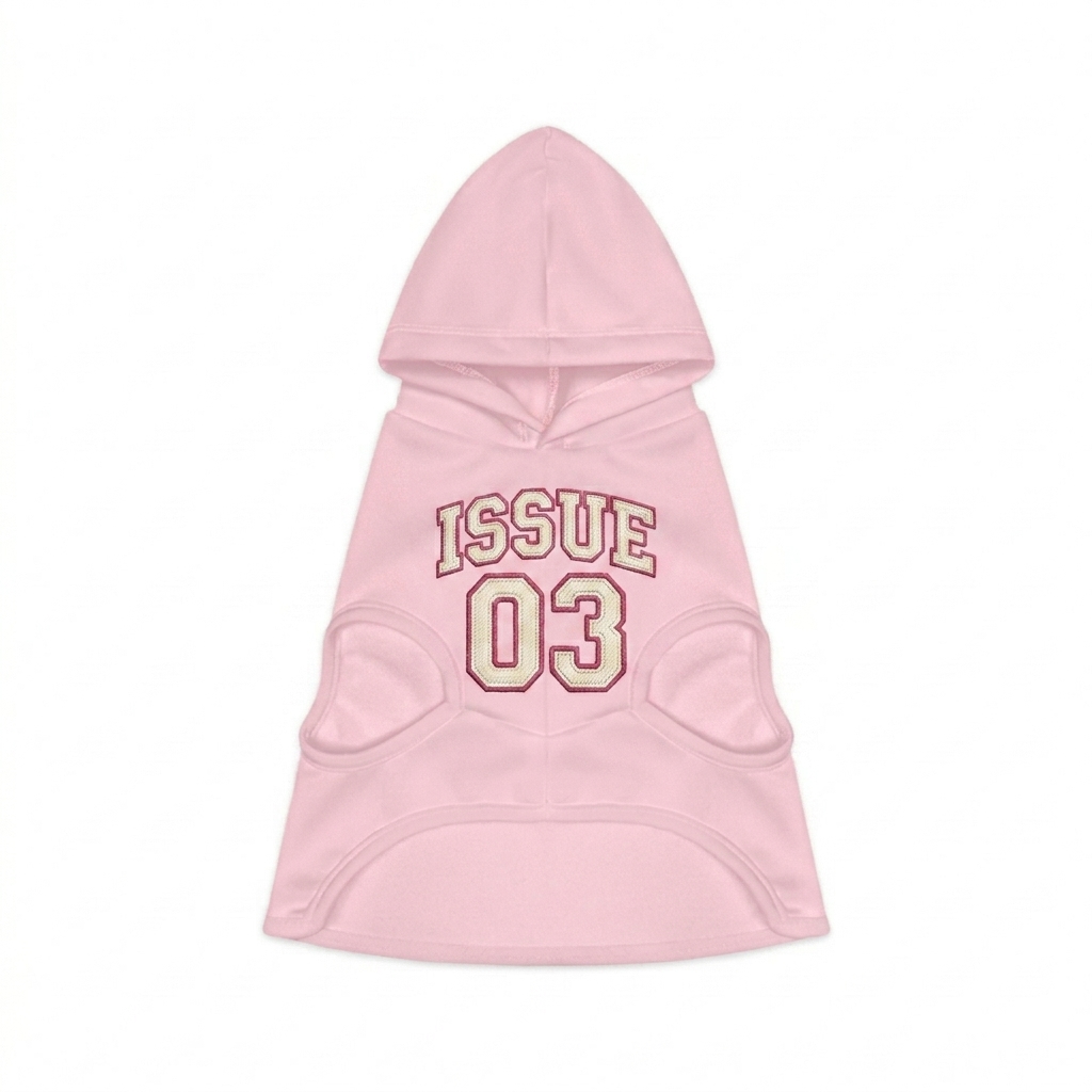 Custom Custom Pet Hoodie design direction 3: Retro Collegiate Patch featuring the ISSUE 03 wordmark