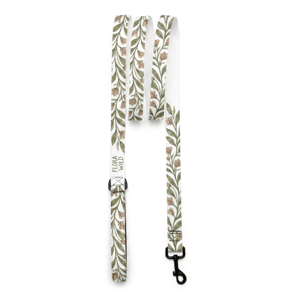 Custom Custom Pet Leash design direction 2: Botanical Illustration featuring the FLORA WILD wordmark