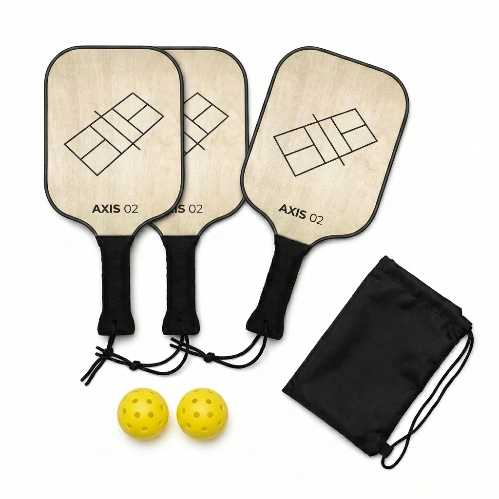 Custom Custom Pickleball Paddle Set design direction 1: Minimalist Court Lines featuring the AXIS 02 wordmark