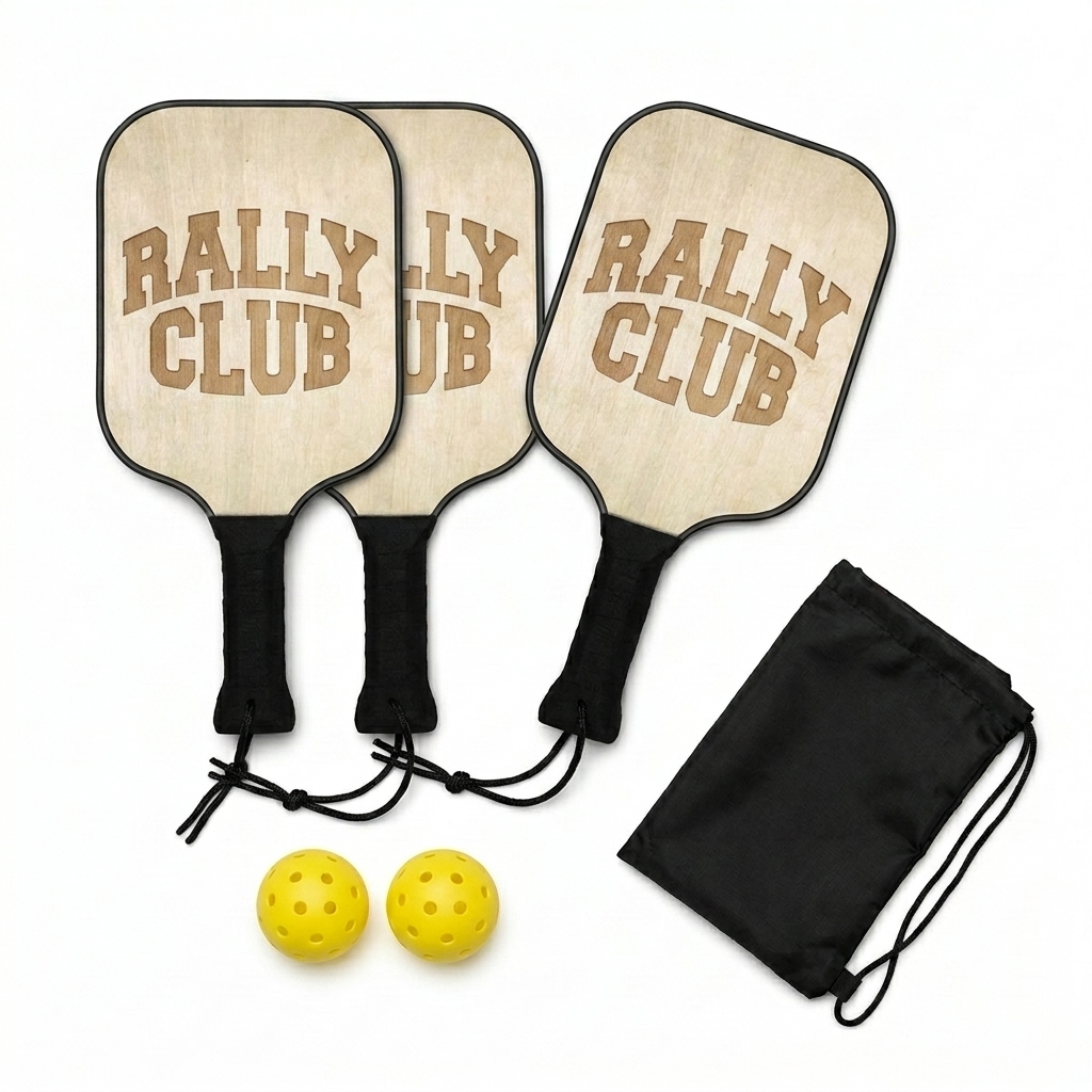 Custom Custom Pickleball Paddle Set design direction 2: Retro Athletic Wordmark featuring the RALLY CLUB wordmark