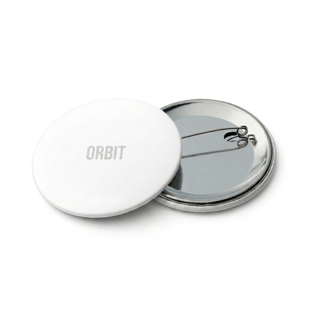 Custom Custom Pin Buttons design direction 1: Tonal Minimalist Wordmark featuring the ORBIT wordmark