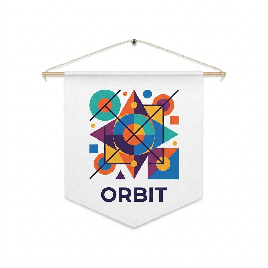 Custom Custom Polyester Pennant design direction 2: Abstract Geometric Graphic featuring the ORBIT wordmark