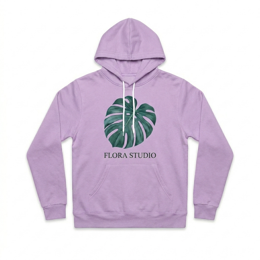 Custom Custom Pullover Hoodie design direction 2: Bold Botanical Graphic featuring the FLORA STUDIO wordmark