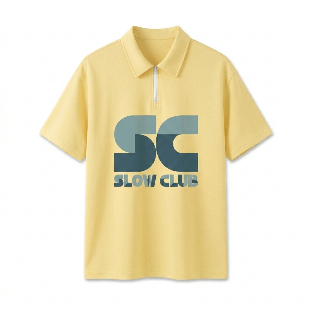 Custom Custom Quarter-Zip Polo Shirt design direction 2: Abstract Geometric Graphic featuring the SLOW CLUB wordmark