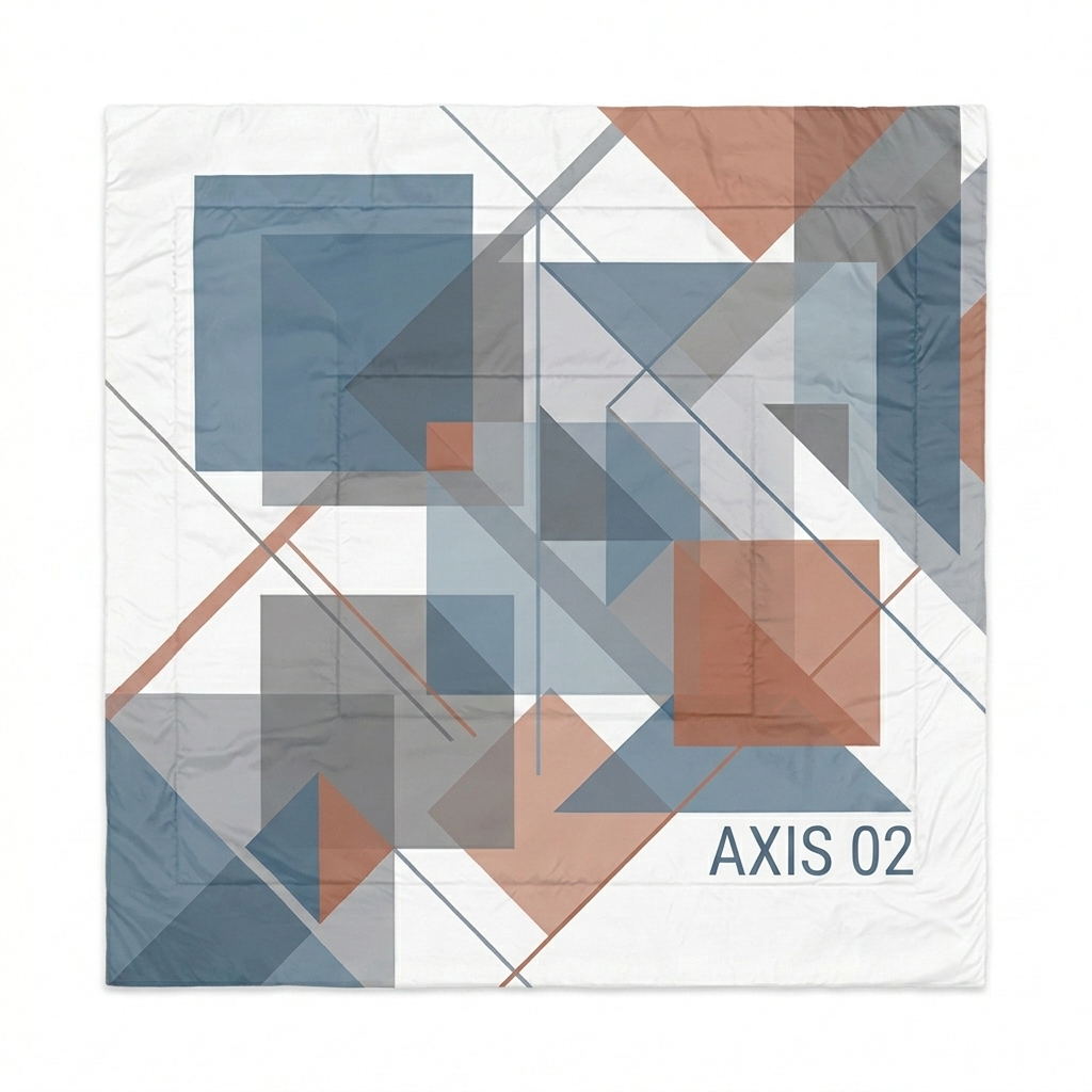 Custom Custom Quilted Comforter design direction 1: Abstract Geometric Pattern featuring the AXIS 02 wordmark