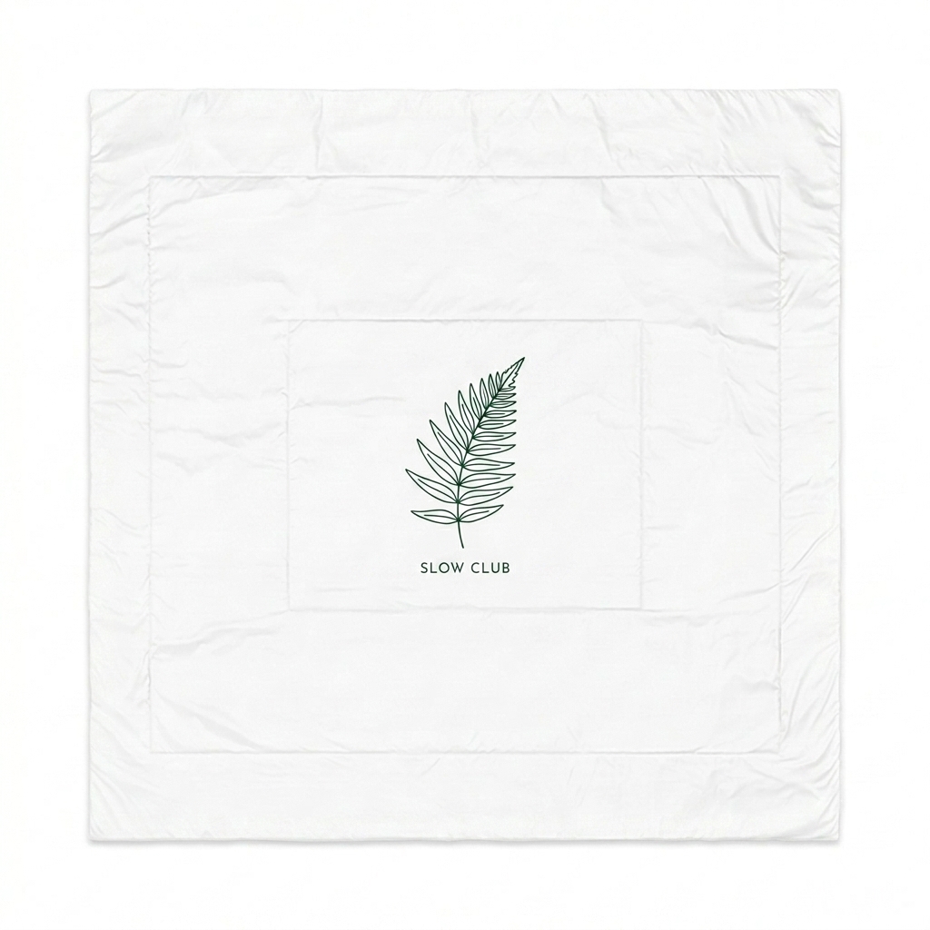 Custom Custom Quilted Comforter design direction 2: Minimalist Nature Sketch featuring the SLOW CLUB wordmark