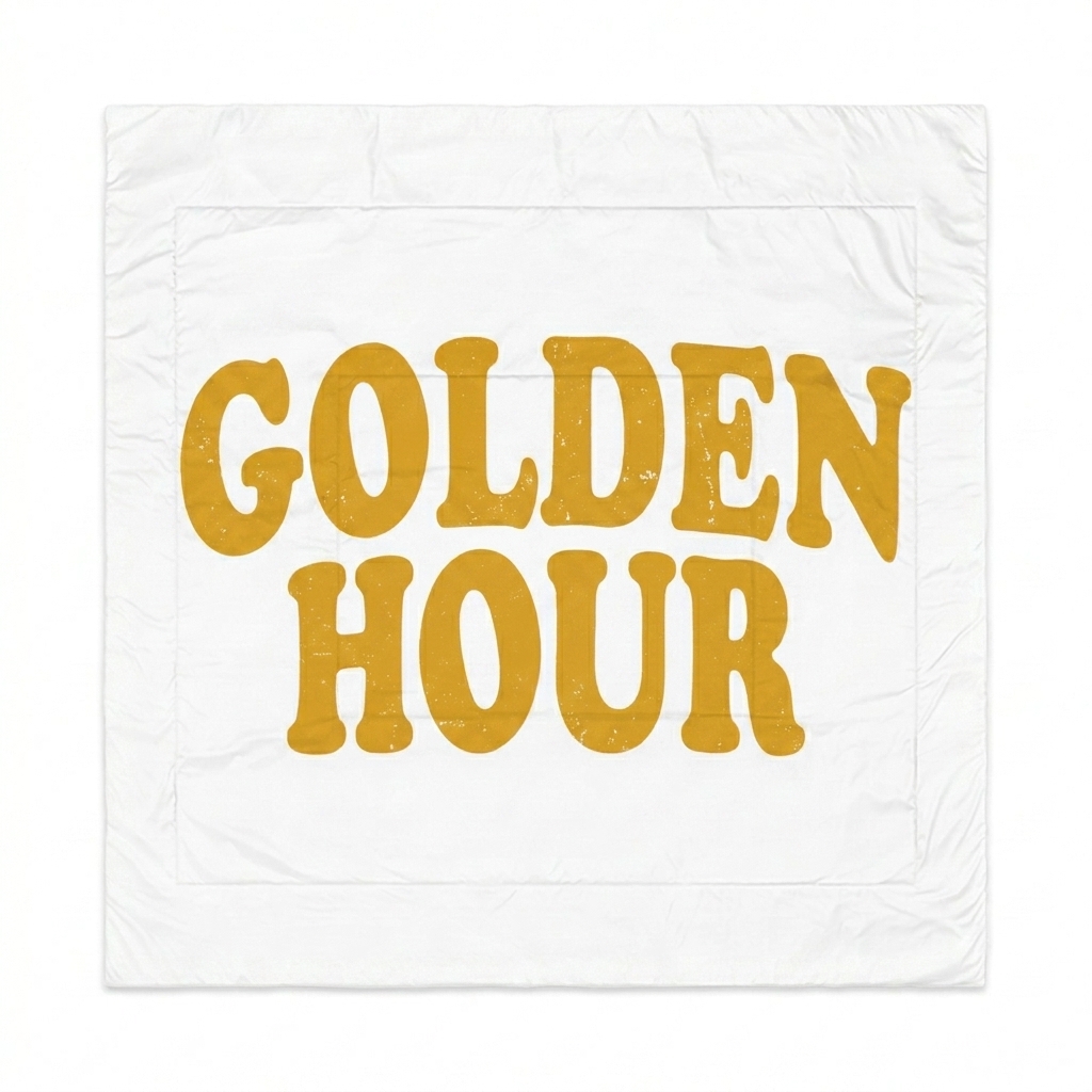 Custom Custom Quilted Comforter design direction 3: Retro Collegiate Wordmark featuring the GOLDEN HOUR wordmark