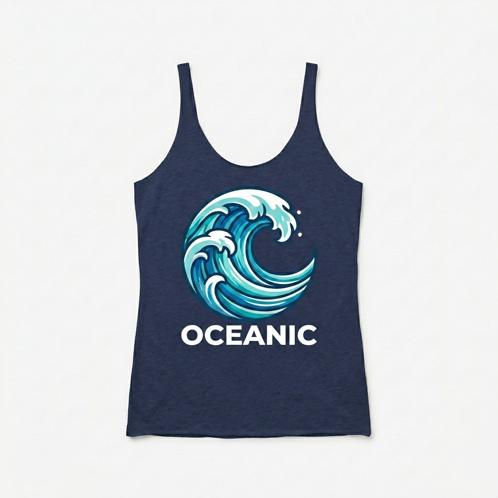 Custom Racerback Tank Top design direction 2: Abstract Graphic featuring the OCEANIC wordmark