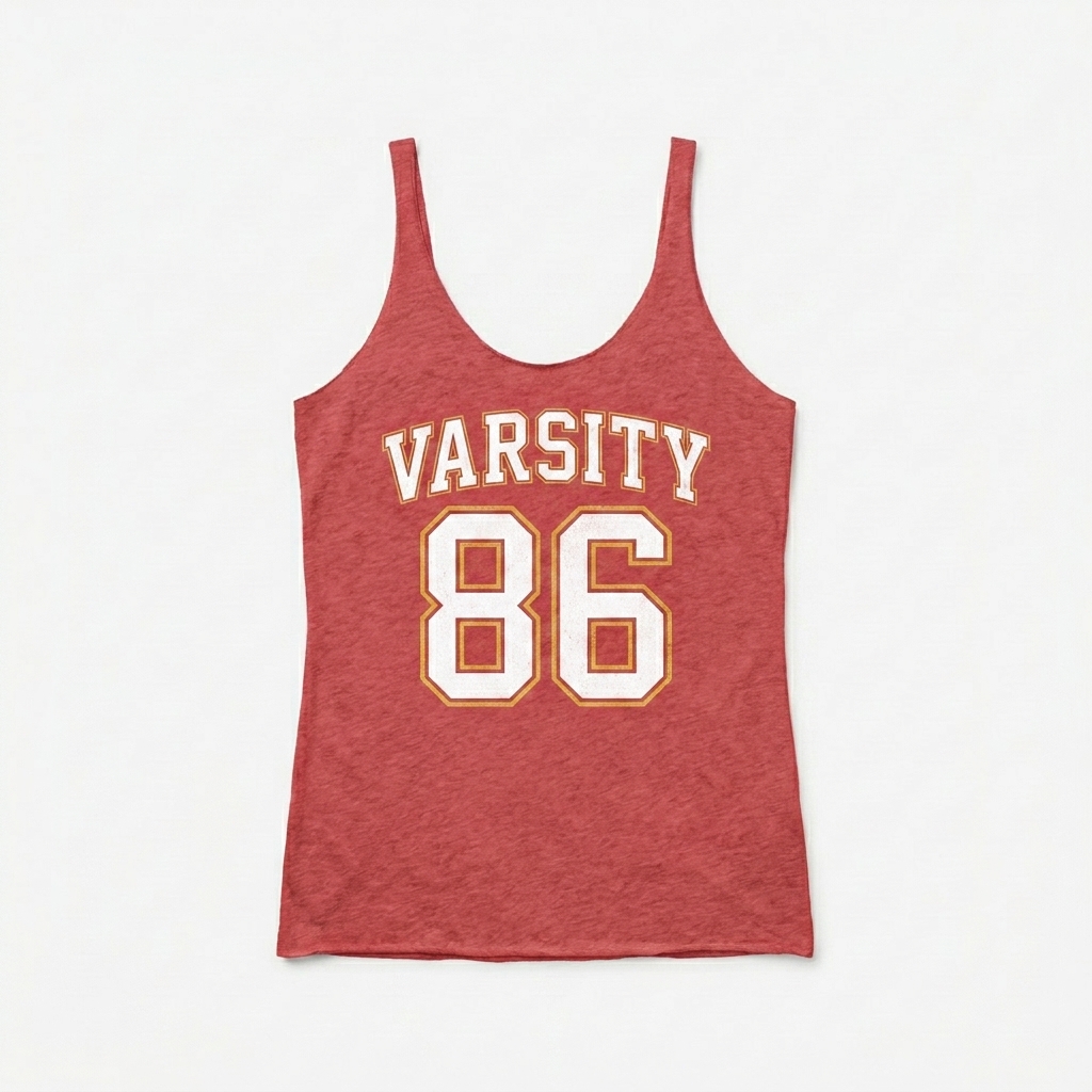 Custom Racerback Tank Top design direction 3: Retro Collegiate featuring the VARSITY 86 wordmark