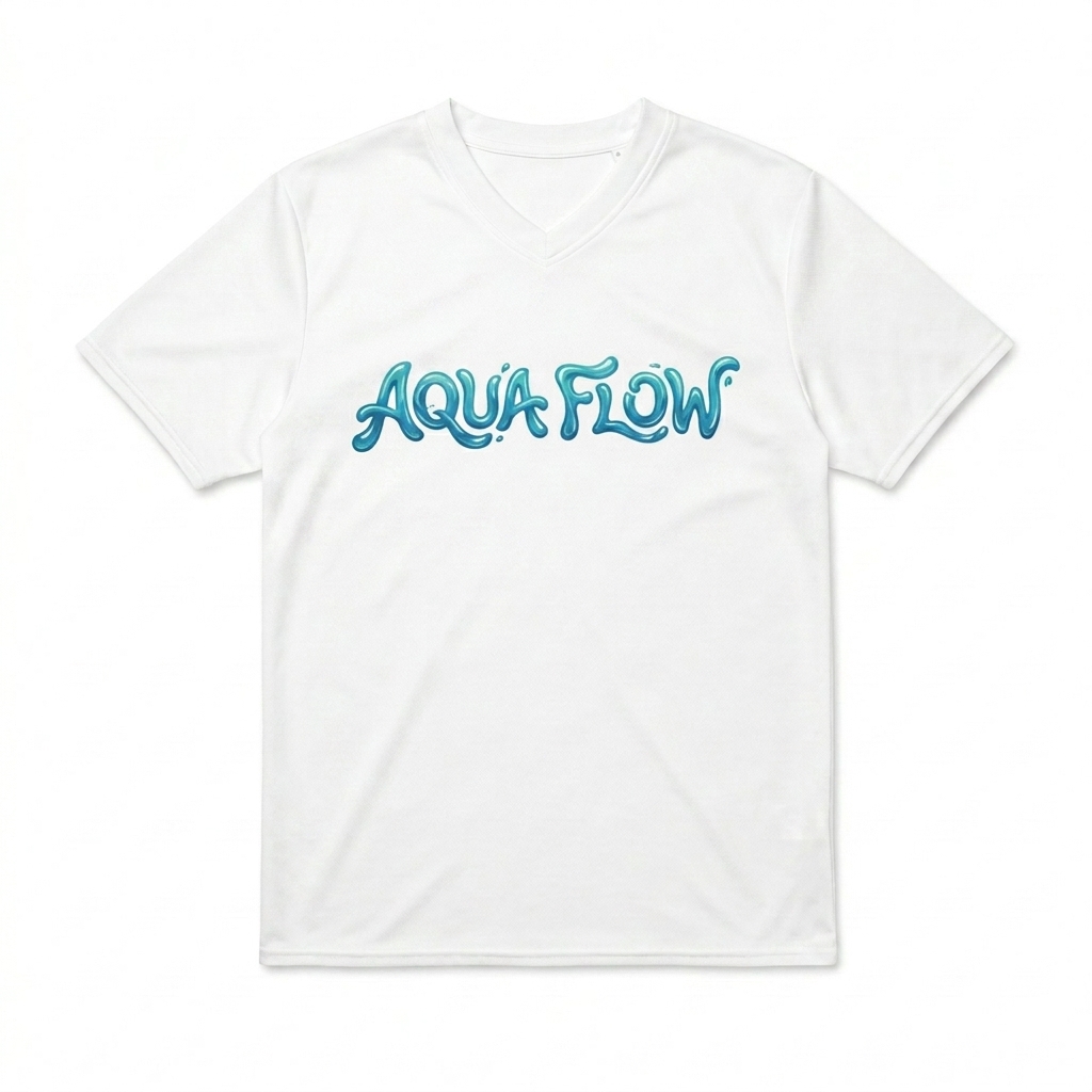Custom Recycled Unisex Sports Jersey design direction 1: Abstract Flow Jersey featuring the AQUA FLOW wordmark