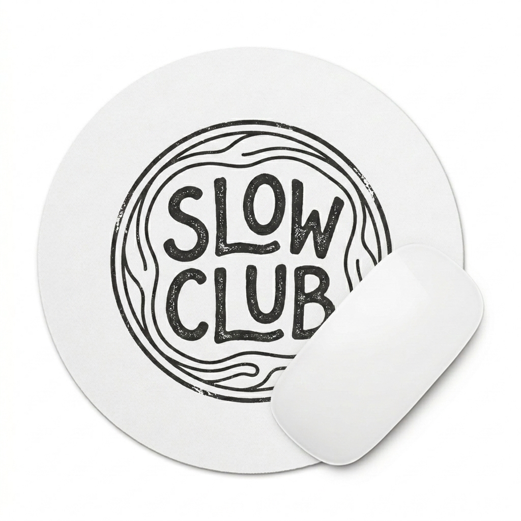 Custom Custom Round Mouse Pad design direction 3: Hand-Drawn Emblem featuring the SLOW CLUB wordmark