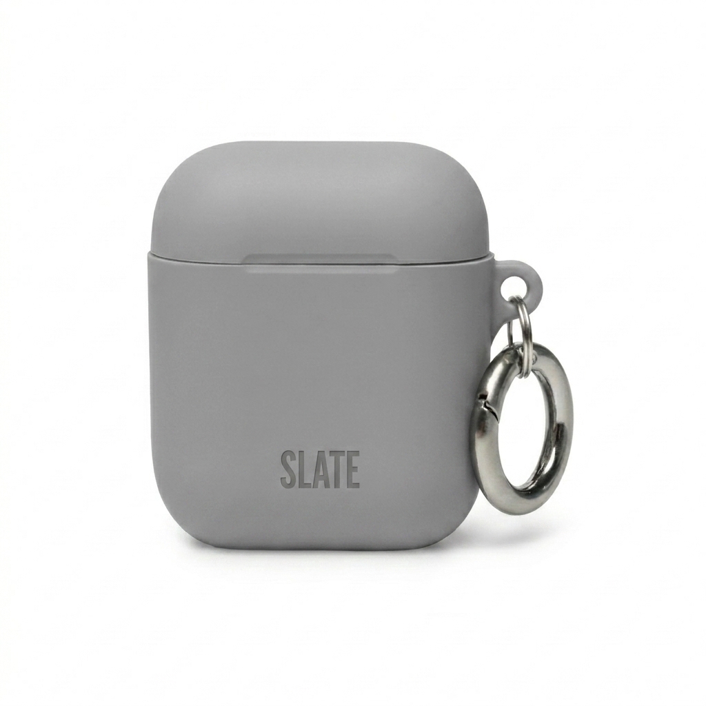 Custom Custom Rubber Earbud Case design direction 1: Minimalist Utility featuring the SLATE wordmark