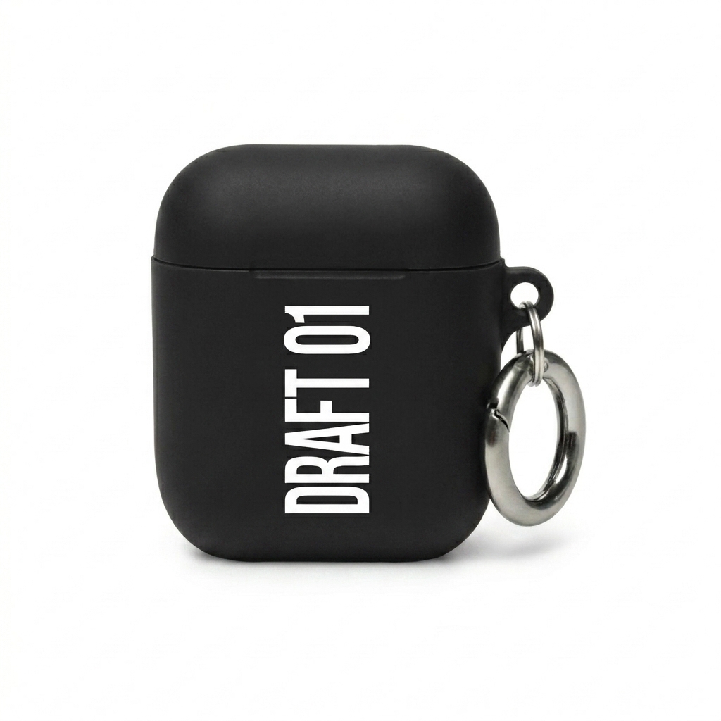Custom Custom Rubber Earbud Case design direction 3: Distorted Type featuring the DRAFT 01 wordmark