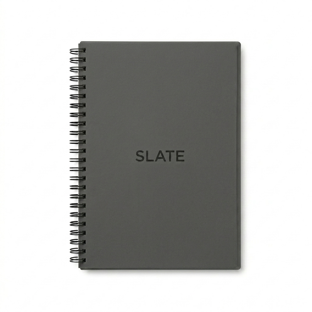 Custom Custom Ruled Spiral Notebook design direction 1: Minimalist Wordmark featuring the SLATE wordmark