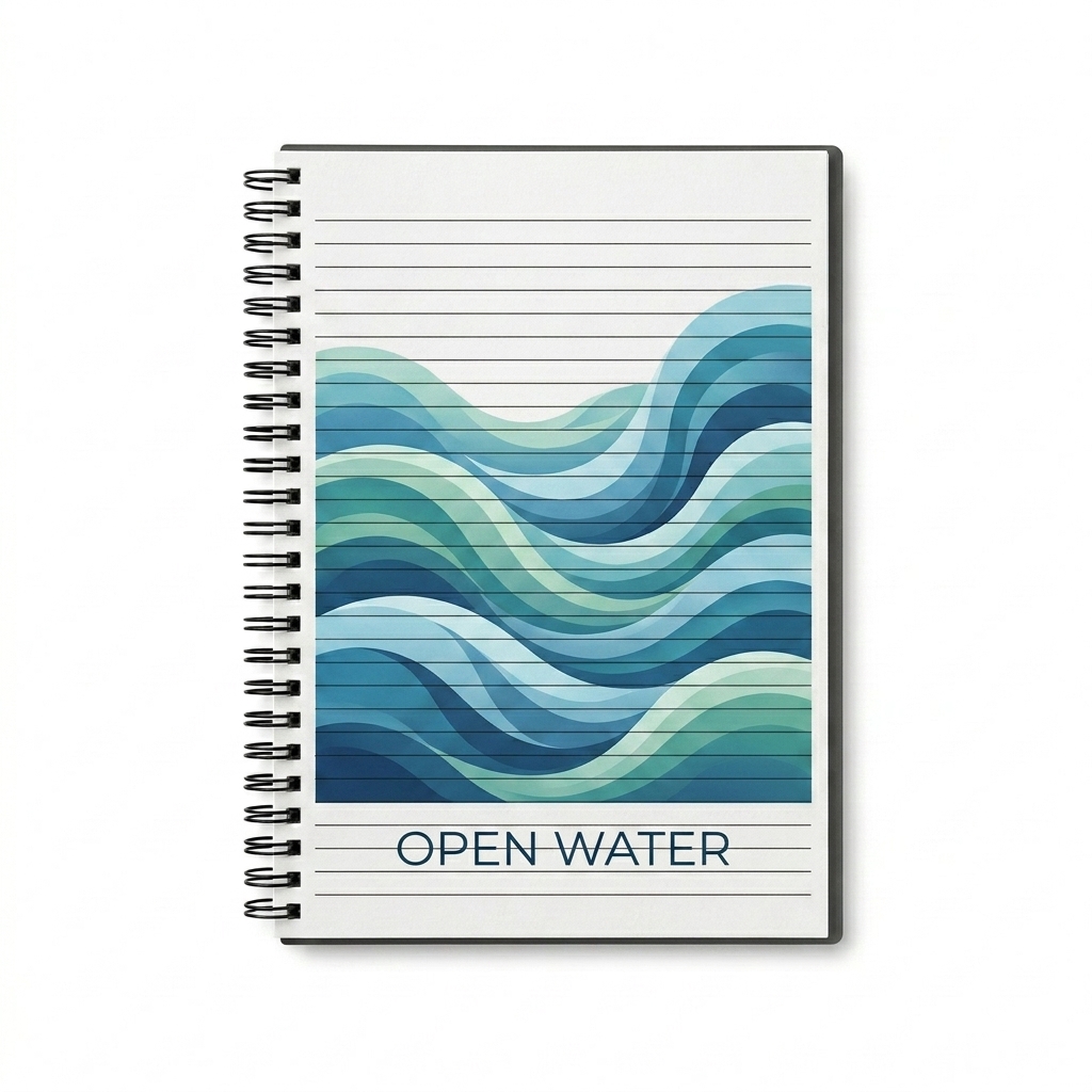 Custom Custom Ruled Spiral Notebook design direction 2: Abstract Graphic featuring the OPEN WATER wordmark
