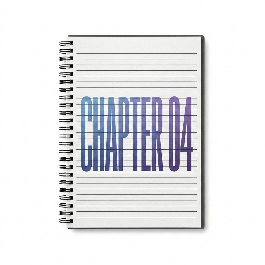 Custom Custom Ruled Spiral Notebook design direction 3: Typography Experiment featuring the CHAPTER 04 wordmark