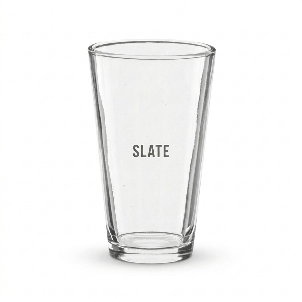 Custom Custom Shaker Pint Glass design direction 1: Minimalist Wordmark featuring the SLATE wordmark