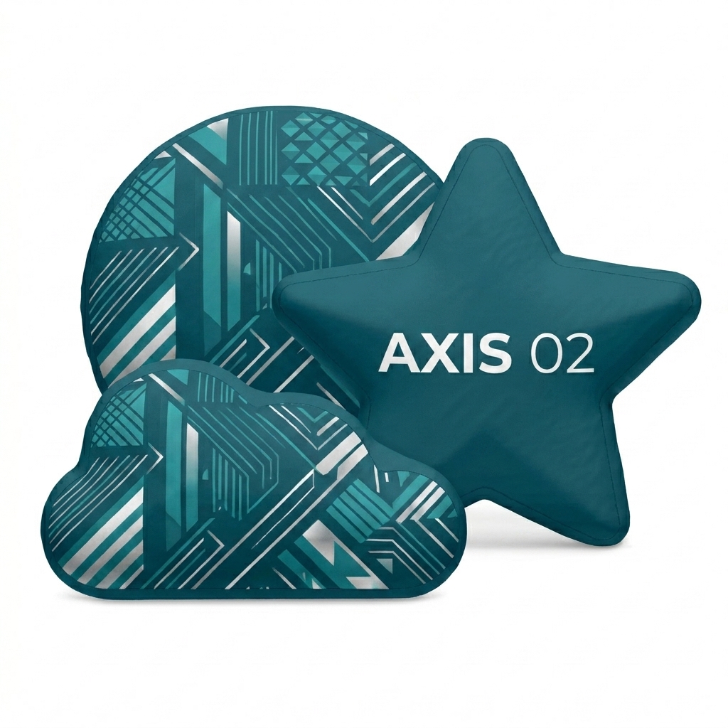 Custom Custom Shaped Pillow design direction 1: Abstract Geometric Pattern featuring the AXIS 02 wordmark