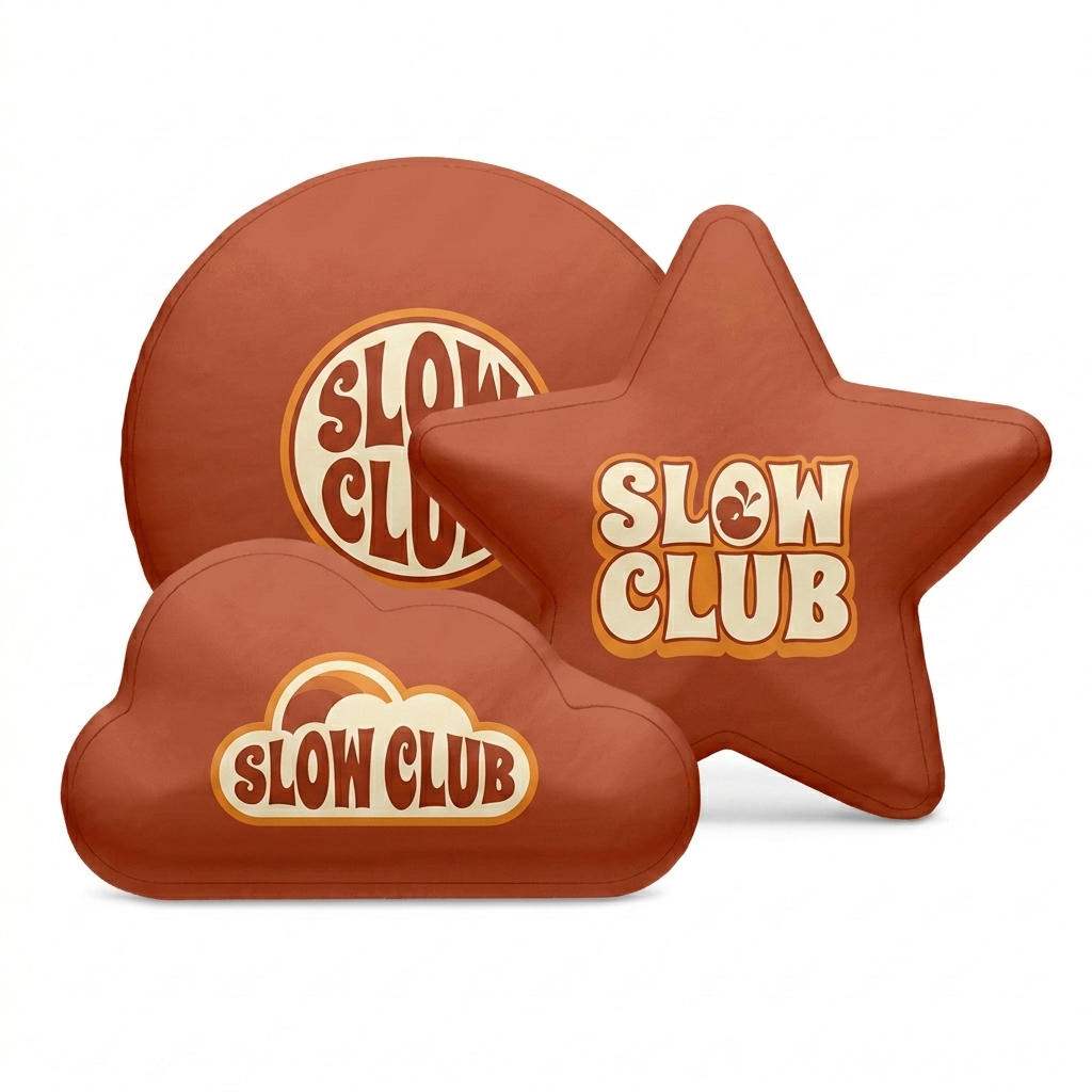 Custom Custom Shaped Pillow design direction 3: Retro Typography Repeat featuring the SLOW CLUB wordmark