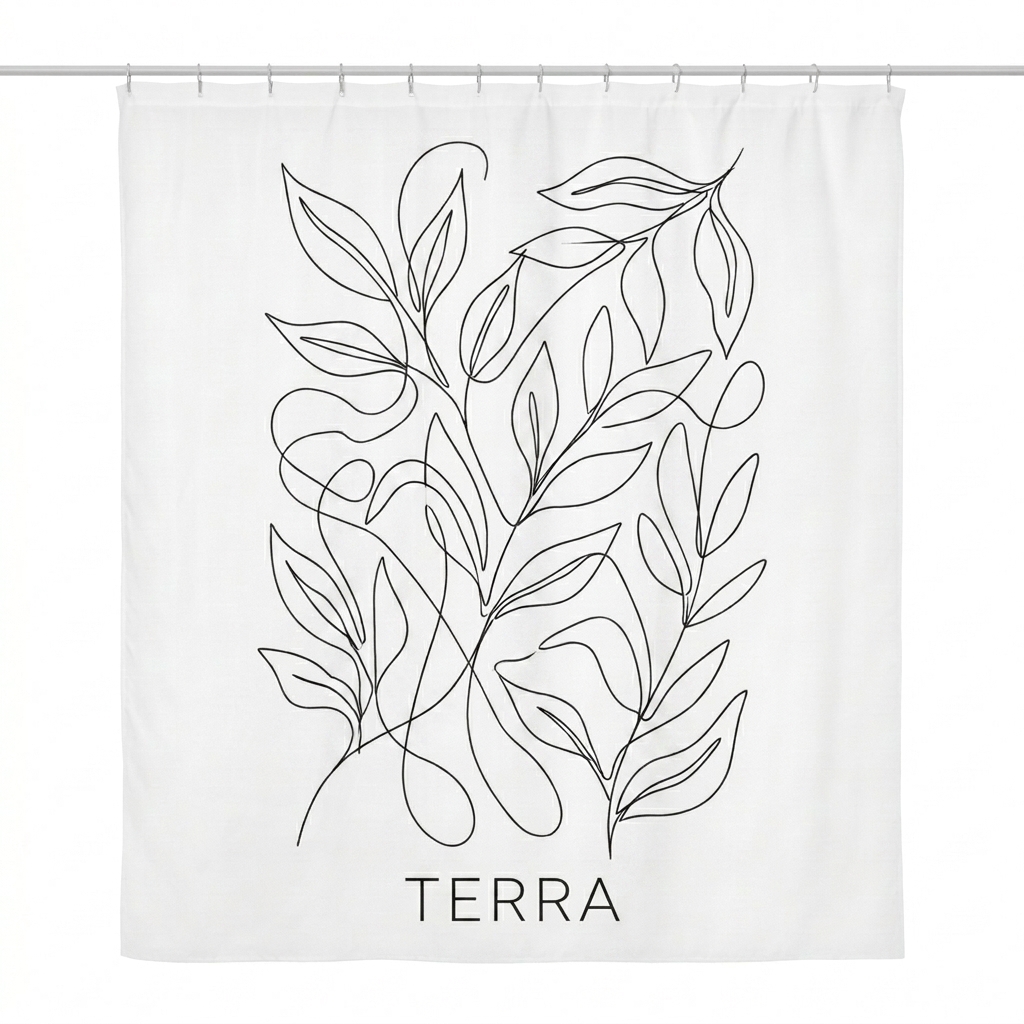 Custom Custom Shower Curtain design direction 1: Abstract Botanical featuring the TERRA wordmark