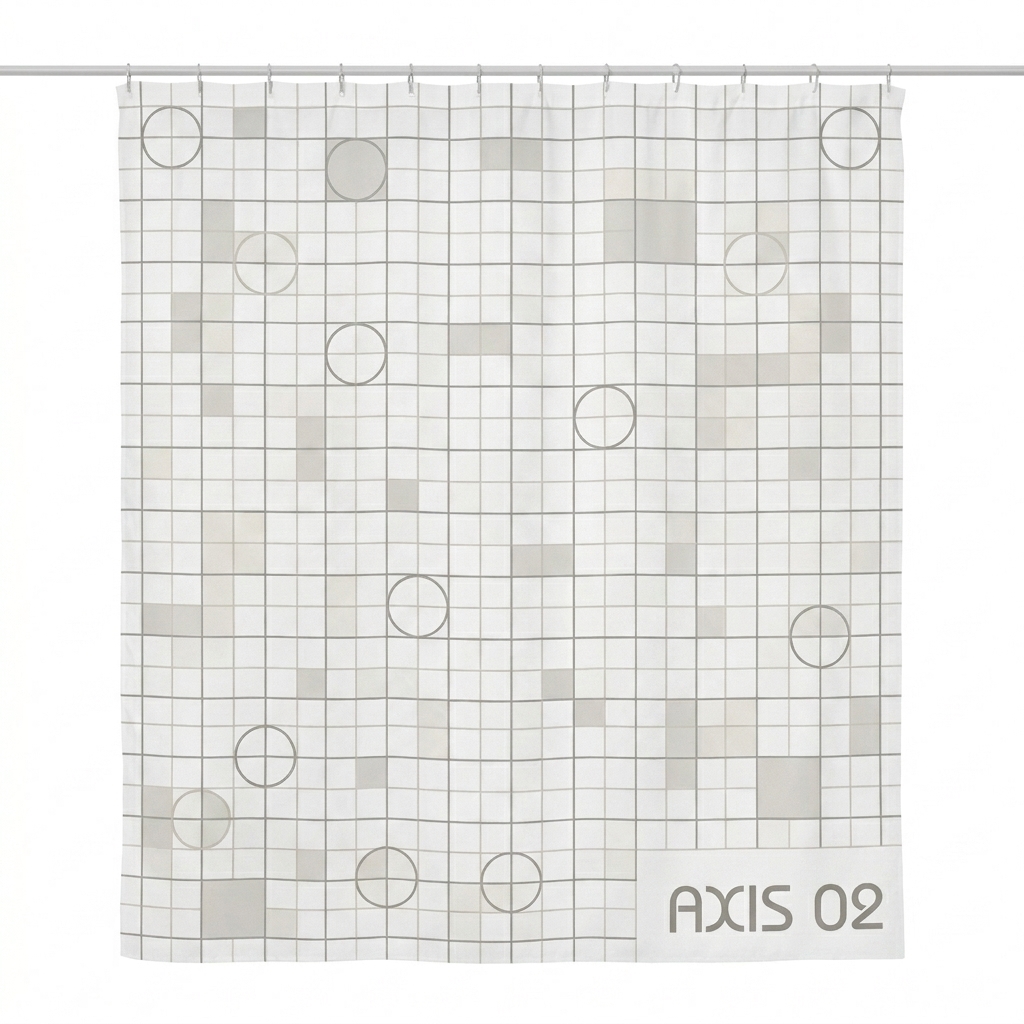 Custom Custom Shower Curtain design direction 2: Geometric Grid featuring the AXIS 02 wordmark