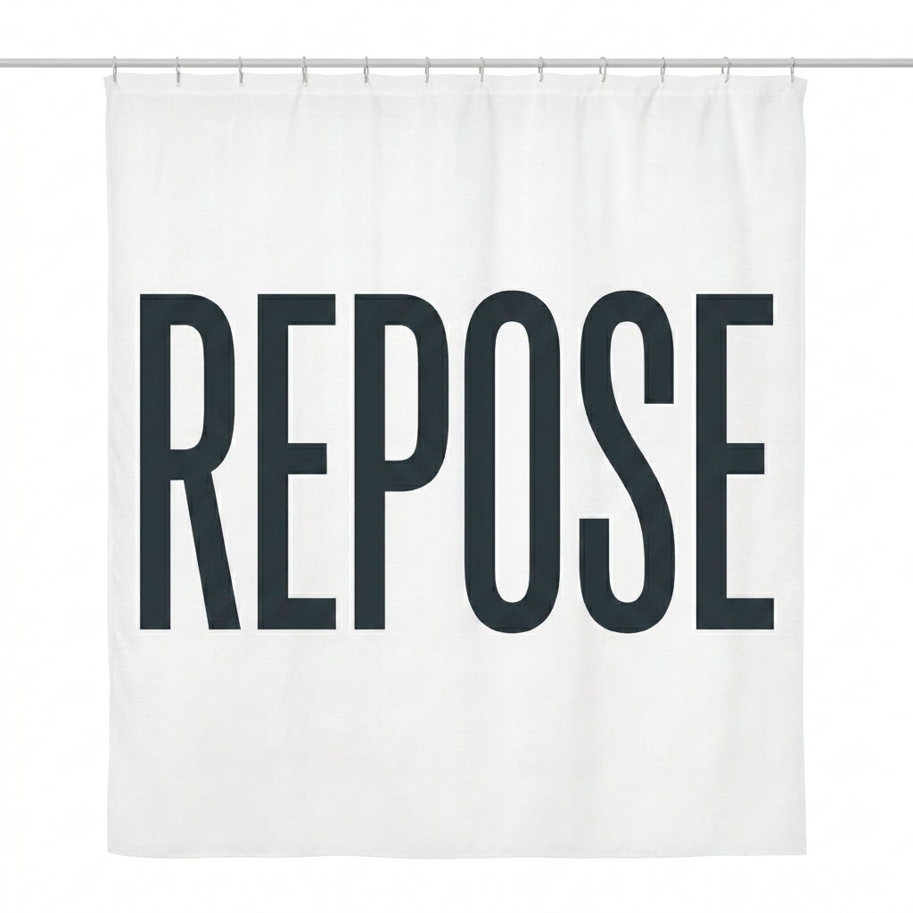 Custom Custom Shower Curtain design direction 3: Typography Experiment featuring the REPOSE wordmark